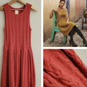 Anthropologie Far Away From Close Orange Cable Knit Wool Sweater Dress Medium